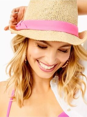 Lilly Pulitzer Poolside Straw Fedora with Pink Band